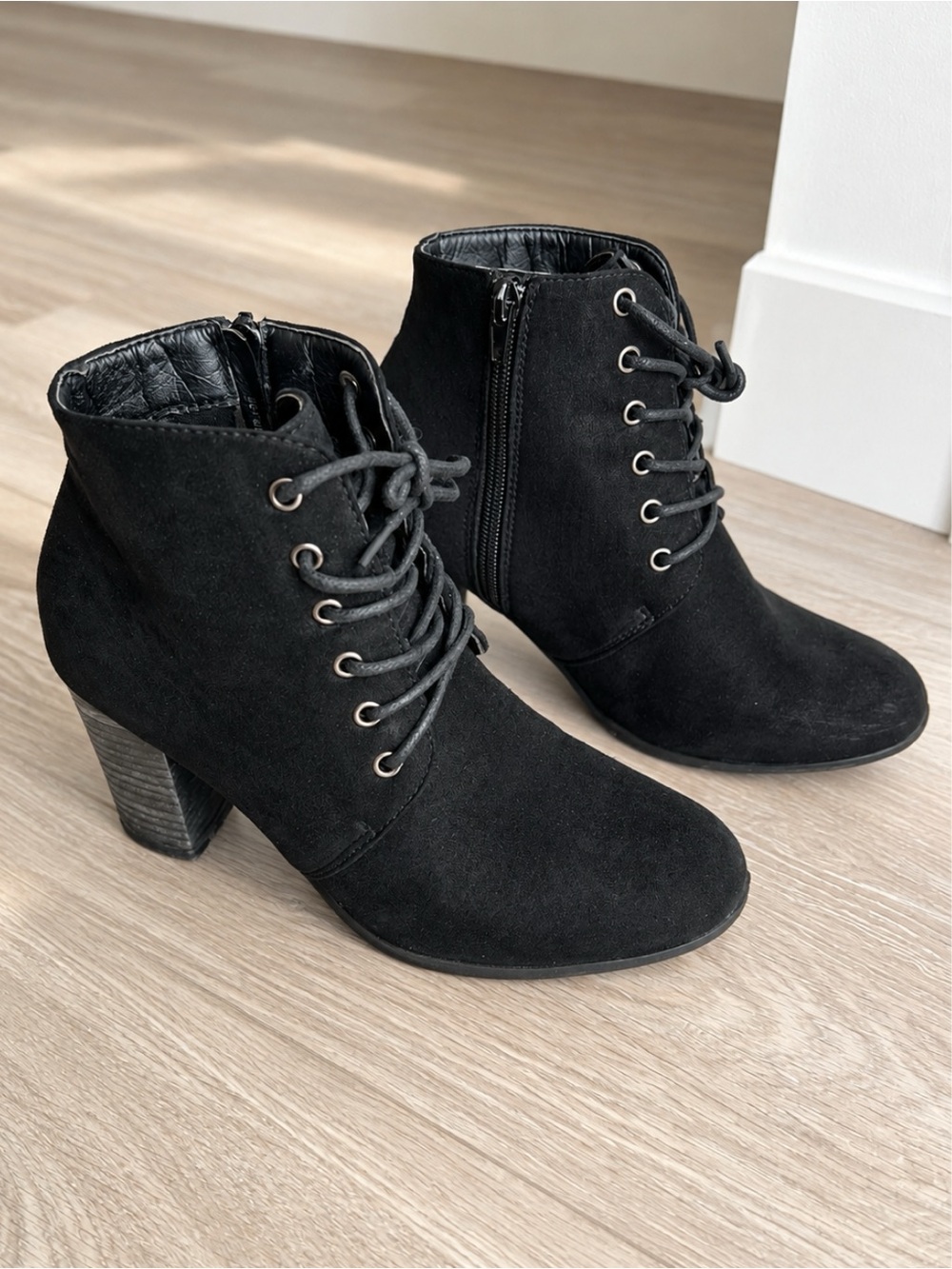 Women's Black Lace-Up Suede Ankle Boots
